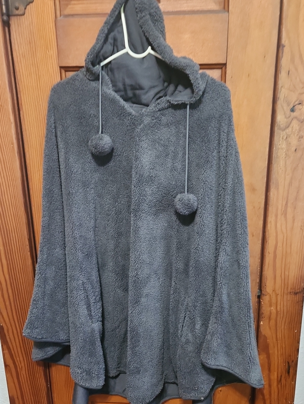 Cozy Plush Hooded Poncho Cape - Charcoal